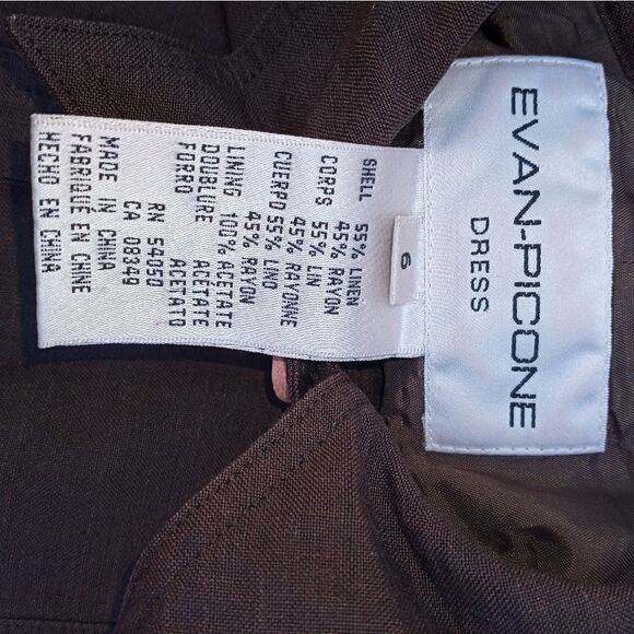 Evan Picone Women's Dress sz 6 Linen Blend Brown Sleeveless Pockets Button Down. - Picture 5 of 10